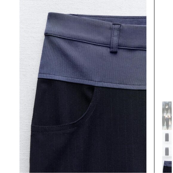 NWT ZARA CONTRASTING WAIST PENCIL SKIRT NAVY BLUE - Picture 4 of 5